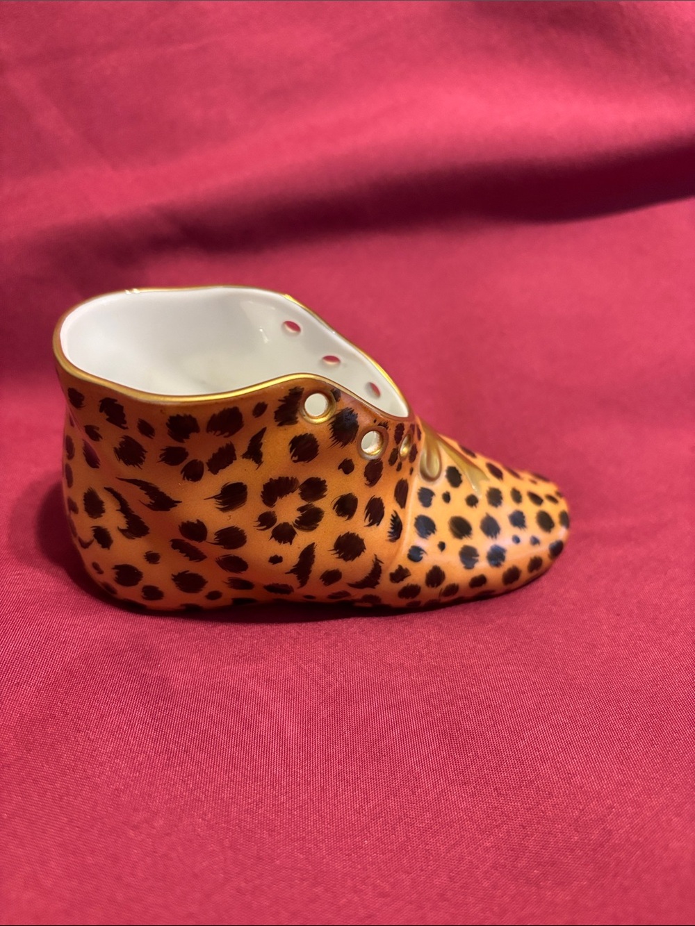 Herend Leopard Print Baby Moccasin in Orange and Black